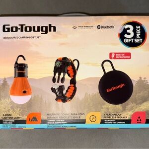 GoTough Camping Gift Set – Bluetooth Speaker, LED Light, Survival Bracelet – NWT